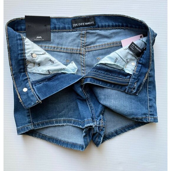 Nasty Gal Zee Gee Womens Blue Denim Why Ribwarmer 5 Pockets Mini Shorts Size 27 - Picture 12 of 12